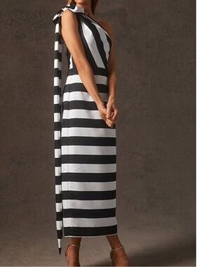 NEW Trina Turk Black and White Striped Midi Dress